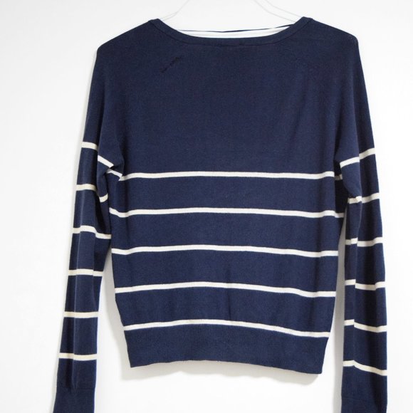 H&M Navy Blue Striped V-neck Button up Cardigan | Size M - Picture 4 of 11